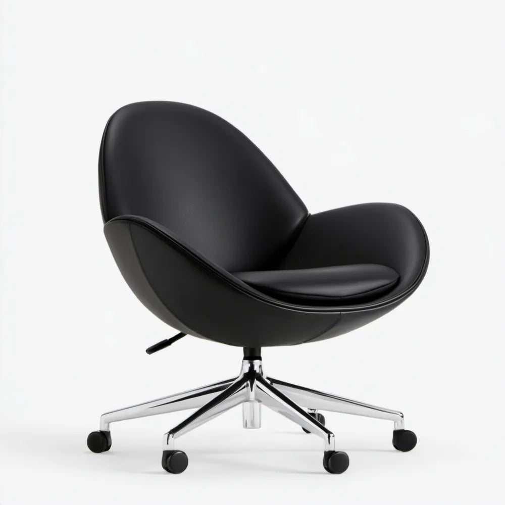 Czarny fotel obrotowy z ekoskóry PU, 65 x 65 x 82–92 cm