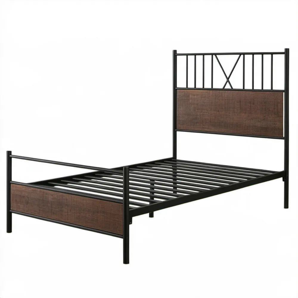 Metalowe łóżko 140 x 200 cm ze stelażem listwowym, czarno-brązowe