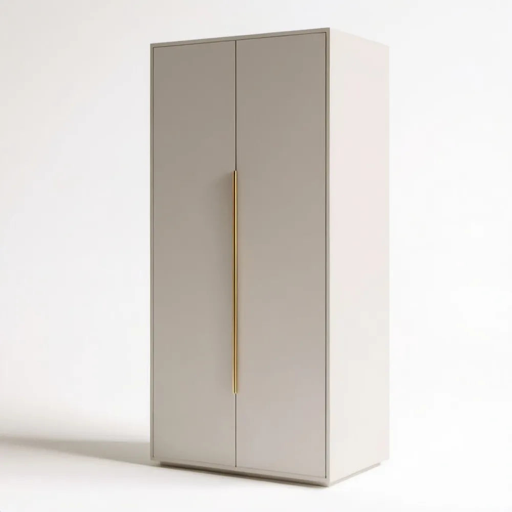 Dwudrzwiowa szafa z płyty MDF taupe ze złotym uchwytem 90 x 55 x 200 cm