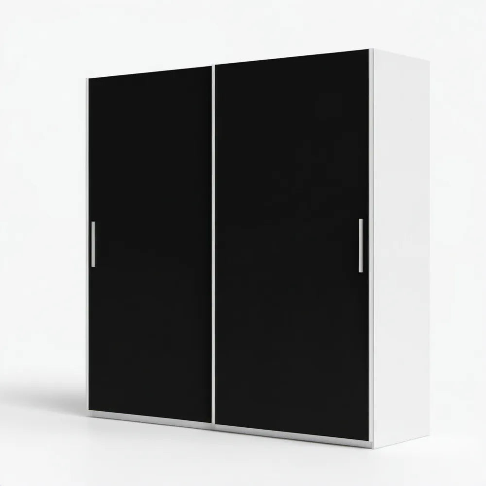Szafa przesuwna biało-czarna 150 x 60 x 200 cm z 2 drzwiami