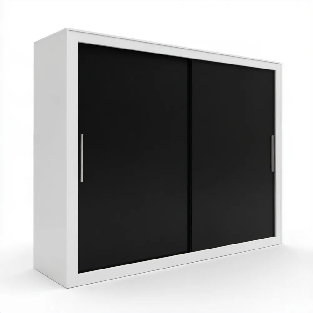 Szafa przesuwna 2-drzwiowa biało-czarna 180 × 60 × 200 cm