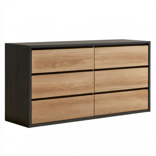 Komoda z 6 szufladami 160 x 40 x 80 cm Czarny/Dąb naturalny