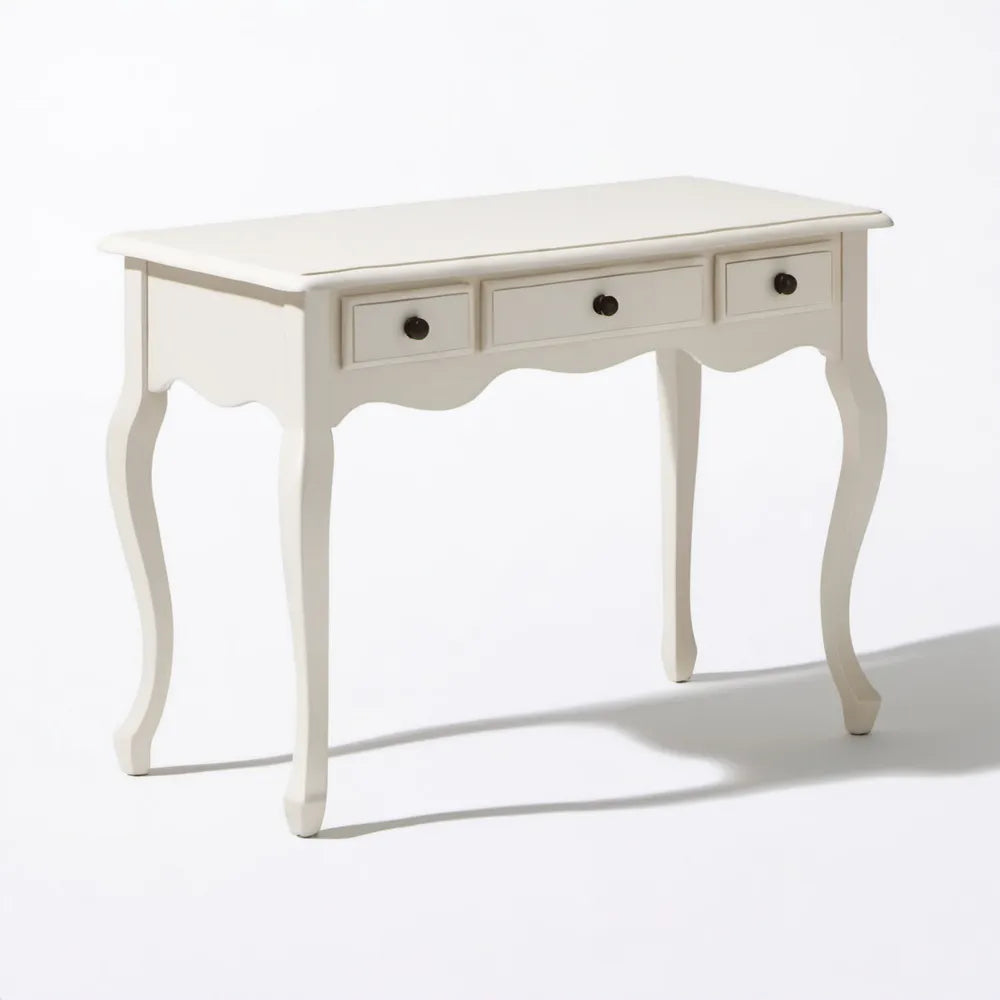 Biała toaletka MDF z 3 szufladami i czarnymi uchwytami 110 x 40 x 75 cm