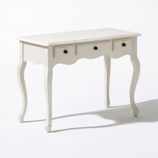 Biała toaletka MDF z 3 szufladami i czarnymi uchwytami 110 x 40 x 75 cm