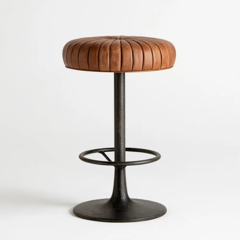 Brązowo-czarny hoker barowy z tapicerowanym siedziskiem, wysokość 76 cm, Ø 40 cm