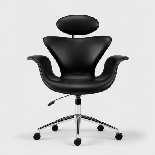 Czarny obrotowy fotel biurowy ze skóry PU z zagłówkiem 65 x 65 x 112–122 cm