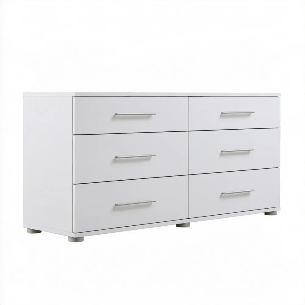 Biała komoda z 6 szufladami, płyta laminowana, 140 x 40 x 75 cm
