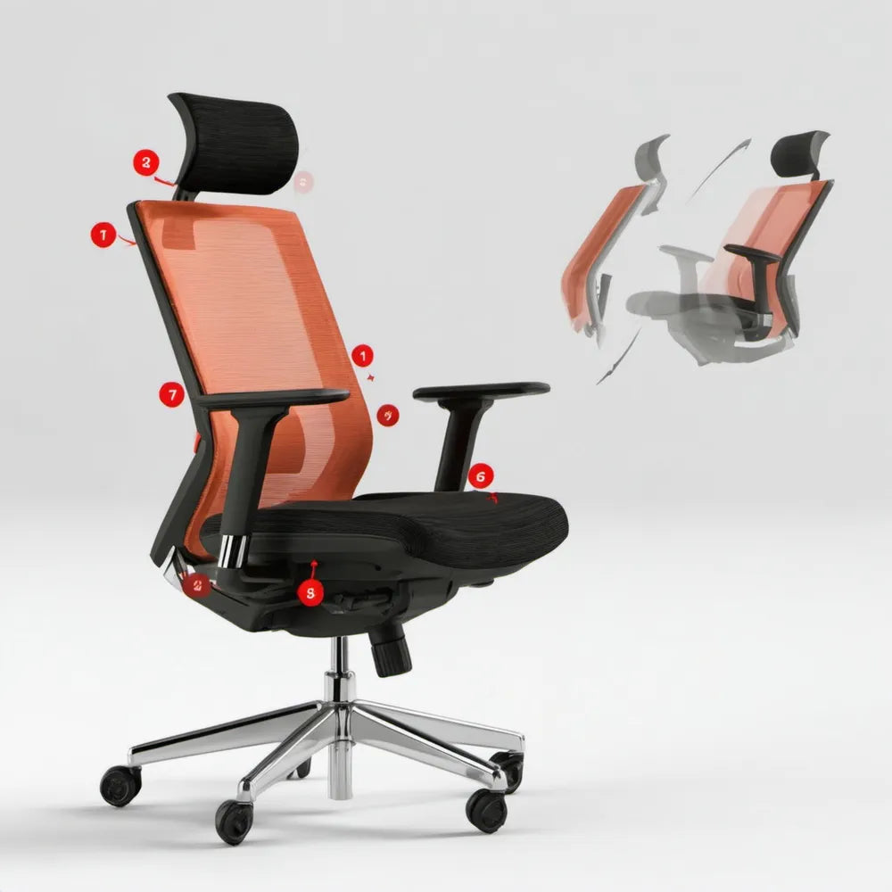 Ergonomiczny obrotowy fotel z siatkowym oparciem czarno-pomarańczowo-srebrny 66 x 66 x 120-130 cm