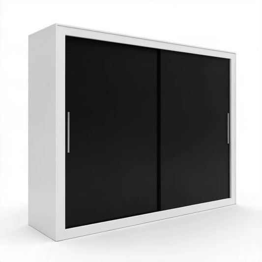 Szafa przesuwna 2-drzwiowa biało-czarna 180 × 60 × 200 cm